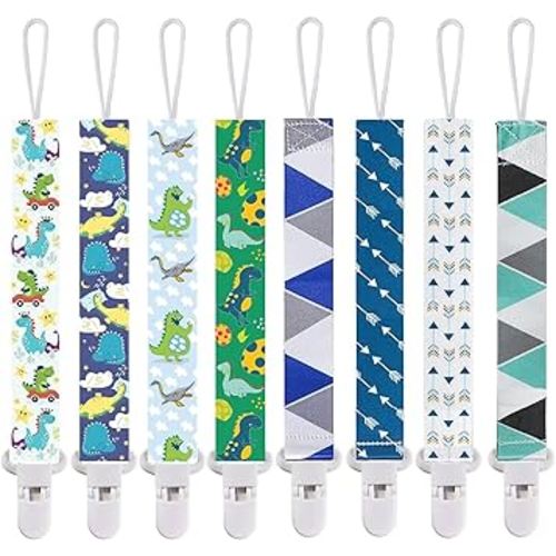 Smlpuame Pacifier Clips for Boys,8 Pack Stylish Binky Clips Strap,Paci Holder with Clip Lightweight Universal Fits Most Pacifiers Teether Toy Teething Ring Soothie,Baby Shower Gifts(Lovely Boy)