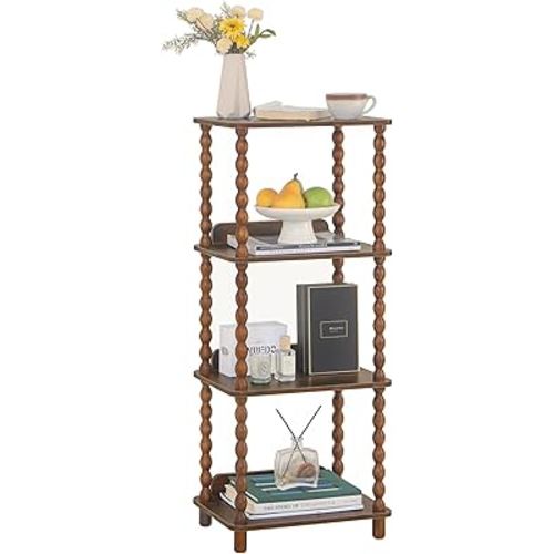 Book Shelf, 4-Tier Bookshelf with Storage, Small Bookcase Display Shelves for Small Spaces, Bedroom, Living Room and Office with Solid Wood Legs (Rustic Brown)