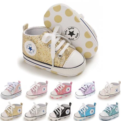 Meckior Baby Girls Boys Canvas Sneakers Soft Sole High-Top Ankle Infant First Walkers Crib Shoes