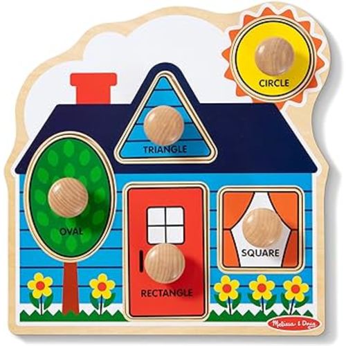 Melissa & Doug First Shapes Jumbo Knob Wooden Puzzle - Wooden Peg Chunky Baby Puzzle, Preschool Learning Shapes Knob Puzzle Board For Toddlers Ages 1+