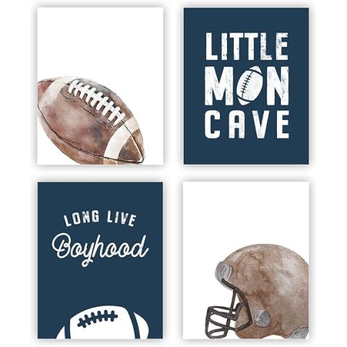 heilkee Football Wall Art for Boys Bedroom Teen Boy Room Decor Vintage Sports Theme Nursery Pictures for Kids Set of 4(UNFRAMED 8x10in)