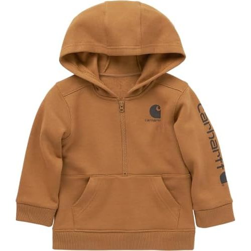 Carhartt Baby & Toddler Boys' Half-Zip Hooded Pullover Sweatshirt, Carhartt Brown, 18 Months