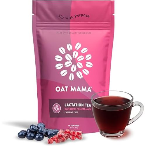 Oat Mama Lactation Tea for Breastfeeding Moms - Blueberry Pomegranate | Breastfeeding Essentials for Milk Supply Increase | Organic Lactation Support & Postpartum Recovery