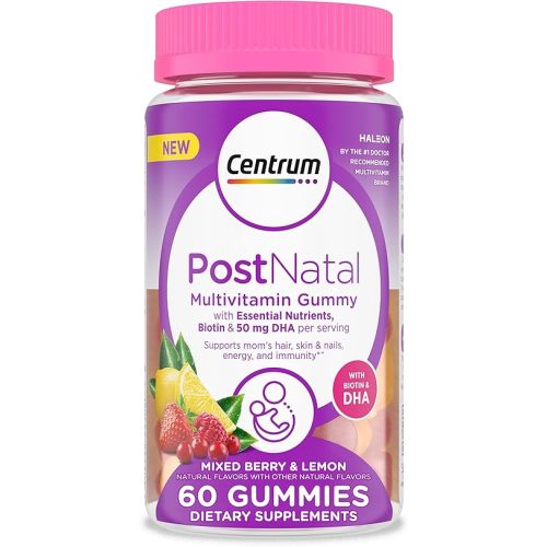 Centrum Postnatal Multivitamin Gummies with Biotin and DHA, Mixed Berry and Lemon Flavors - 60 Count, 30 Day Supply
