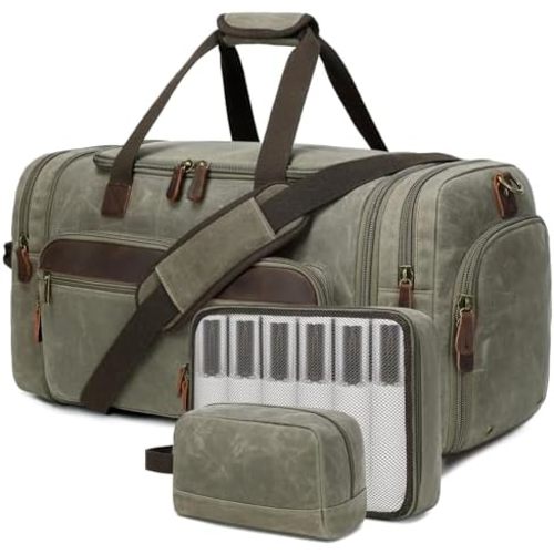 Mens Duffle Bag for Travel 3Pcs Set Travel Bags for Men 60L Expandable Canvas Bag (Army Green)