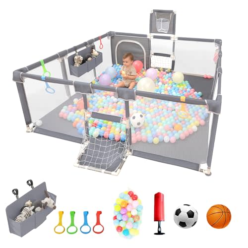 Baby Playpen, Indoor Safety Play Area for Infants and Toddlers (Grey, 73"x71")