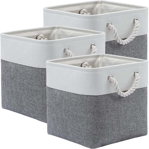 13" x 13" Extra Large Fabric Cube Storage Bins, 3 Pack, Gray White