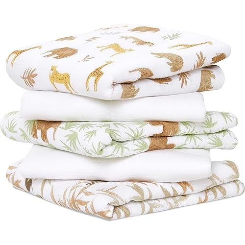 aden + anais Essentials Musy Squares, 100% Cotton Muslin, Lightweight and Beathable Diaper Bag Essential, 5 Pack, Tanzania