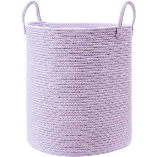 Purple Hamper Laundry Basket for Nursery Kids Lavender hamper for Girls Cotton Rope Baby Hamper in Bedroom