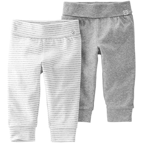 Little Planet By Carter's Baby 2-Pack Organic Cotton Grow-with-me Pants - 9 Months - Grey/Heather Stripes