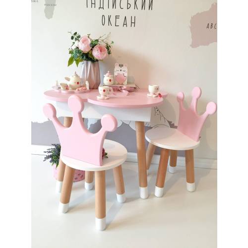 Princess Baby Chair Set for Girls Room - 1st Birthday Gift, Child's Room Furniture, Wood Chairs