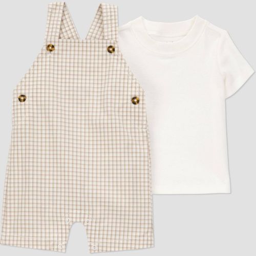 Carter's Just One You®️ Baby Boys' Gingham Shortalls - Brown Newborn