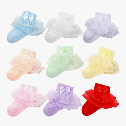 Hillban 9 Pairs Baby Lace Socks Girls' Ruffle Socks for Newborn Infants Princess Frilly Lace Cotton