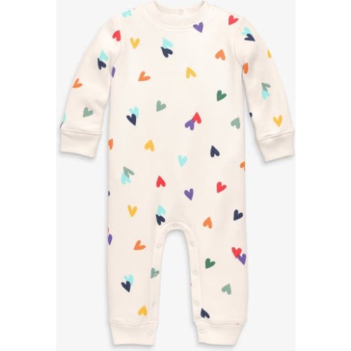 Baby Cozy Fleece Sweatshirt Romper In Rainbow Confetti Hearts, 3-6M
