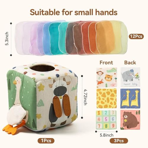Youuys Baby Tissue Box Toy for Babies 6-12 Months, Montessori Sensory Toys for 1 Year Old Boy, Infant Toy with Crinkle Tissues & Fine Motor, for 6 9 12 18 Months Old Kids 1st Birthday