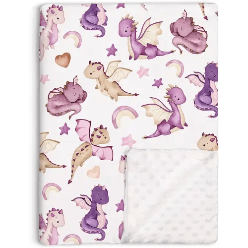 Dragon Baby Blanket for Unisex Boys Girls, Purple Fairy Tale Theme Toddler Soft Minky Blanket with Double Layer Dotted Backing, Nursery Newborn Baby Crib Receiving Blanket, 30"x40"