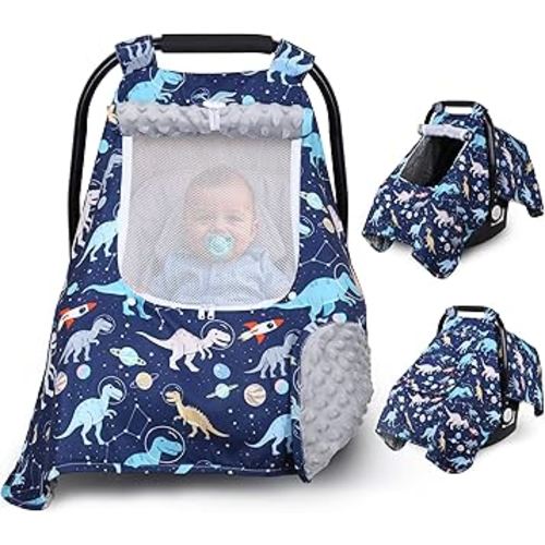 Car Seat Cover Baby, Carseat Covers Baby with 2 Layers Breathable Windows, Windproof Infant Car Seat Cover, Kick-Proof Baby Carrier Cover for Baby Boy Newborn Essentials