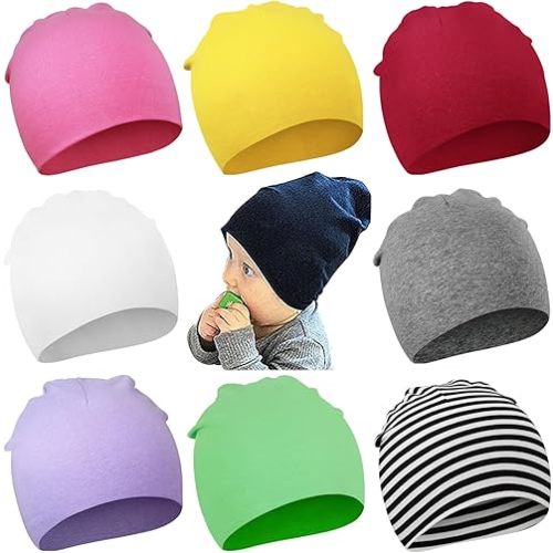 DRESHOW BQUBO 8 Pack Unisex Baby Beanie Hat Infant Toddler Kid Hats Baby Soft Cute Knit Cap Nursery Beanie