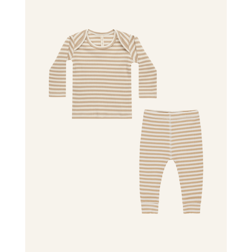 RIBBED TEE + LEGGING SET 0-3m / latte stripe