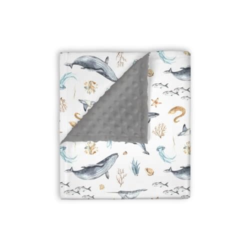 EyMzcod Mink Baby Boy Blanket Under the Water Sea Animals, Ocean Creature Whale Fish Soft Double Layer Dotted Backing Receiving Swaddle, Newborn Infant Toddler Nursery Crib Bedding Shower Gift 30 x 40