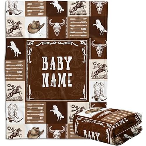Western Baby Stuff, Personalized Baby Blankets for Boys, Baby Western Blanket for Girl, Custom Name Baby Blanket, Western Nursery Decorations, for Family Friends (W01)