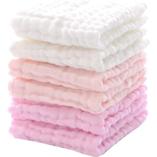 MUKIN Baby Washcloths and Burp Cloths, Soft Absorbent Towels for Newborns, 6 Pack, 12x12 Inches (Pink)