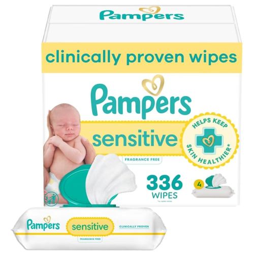 Pampers Baby Wipes, Sensitive, Water Based Wipe, Clinically Proven, Hypoallergenic, and Unscented for Babies, 336 Wipes Total (4 Flip-Top Packs)