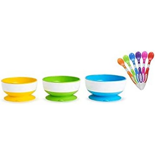 Munchkin 6-Pack Soft Tip Infant Spoons with Love A Bowls (Suction Bowls)