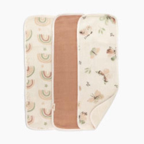 Crane Baby Cotton Muslin and Terry Burp Cloth Set (3 Pack) - Parker Rainbow/Butterfly
