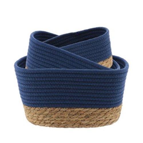 Evideco French Home Goods Set of 3 Stackable Cotton and Seagrass Baskets - Perfect for Home Organization and Stylish Storage