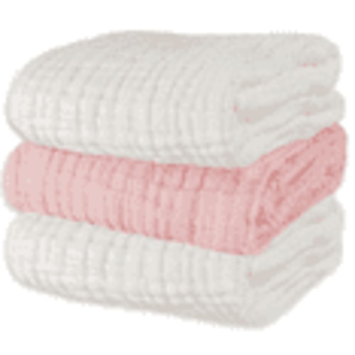 Asung Muslin Baby Bath Towel 3 Pack Soft Cotton Towels for Delicate Skin 40x 40inch (White & Pink)