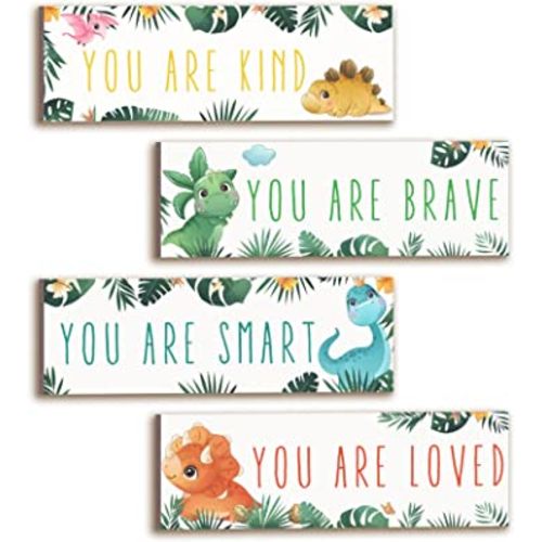 UBTKEY Dinosaur Room Decor for Boys, Dinosaur Wall Decor for Boys Nursery Room Bedroom, 4 Pieces Inspirational Dinosaur Wall Art Wall Decorations for Boys Room Classroom Bedroom