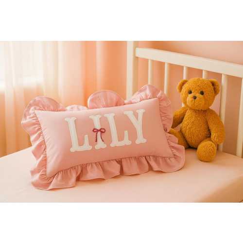 Personalized Name Pillow Cover: Embroidered Monogram Ruffle Cushion, Nursery Decor