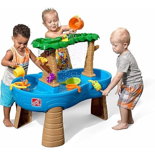 Step2 Tropical Rainforest Water Table, Kids Water and Sand Activity Sensory Playset, Summer Outdoor Toys, 13 Piece Water Toy Accessories, For Toddlers 1.5+ Years Old, Blue & Brown