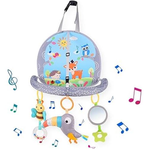 Car Seat Toy for Baby 6 to 12 Months,Infant Car Seat Toys for Babies 0-6 Months, Baby Carseat Activity Arch with Musical, Rattle, Mirror, for Baby Boy/Girl Gift, Center-Fox