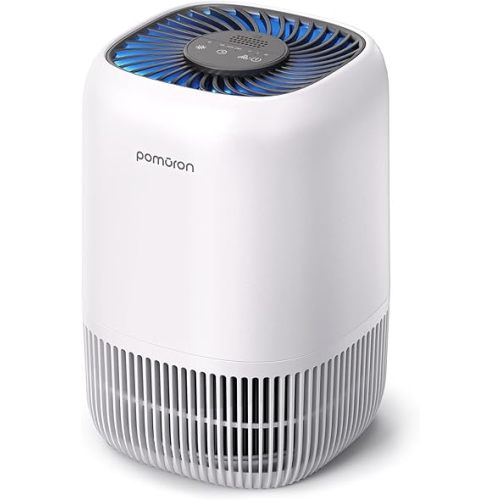 POMORON Air Purifiers for Bedroom Home, Air Filter Cleaner with Fragrance Sponge, H13 True HEPA Filter for Smoke, Allergies, Pollen, Pet Dander, Odor, Dust, Portable Air Purifier for Bedroom Office