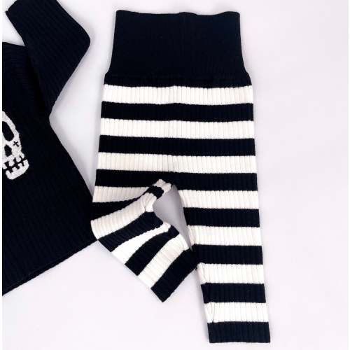 NOT SO BASIC BLACK & WHITE STRIPE RIBBED KNIT LEGGINGS