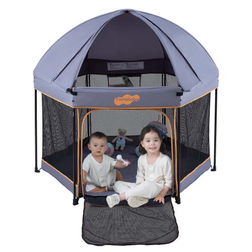 Pamo Babe Outdoor Baby Playpen, Portable, Lightweight, Toddler Playard Canopy and Travel Bag - Grey