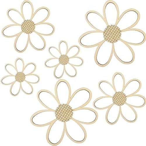 Thyle 6 Pcs Daisy Wall Decor Wooden Daisy Wall Art Flowers Wall Signs Hanging Plaque for Home Nursery Bedroom Farmhouse Bathroom Decorations Housewarming Gifts(Wood Color)