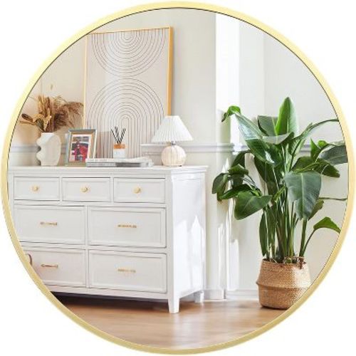 Gold Round Mirror 24 Inch, Circle Wall Mirror for Living Room and Bathroom