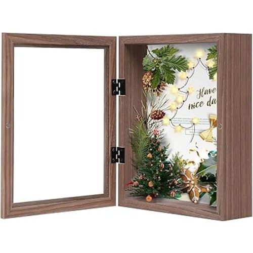 Muzilife 8x10 Shadow Box Picture Frame - 2.16" Interior Deep Wood & Glass Display Case Ready to Hang Memory Box Baby Sports Memorabilia, Wedding, Tickets, and Photos, Brown