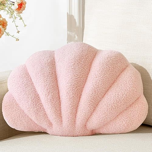 XIAIJIA Seashell Throw Pillows Shell Shaped Pillow Light Pink Sea Shell Pillows for Bed Seashell Decorative Pillow Soft Plush Pillow Sea Couch Decoration(18 X 13 inch)