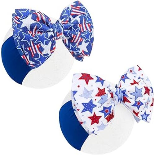 YanJie Baby Patriotic Handmade Stretchy Headbands - 4th of July Stars for Girls, Infants, Toddlers