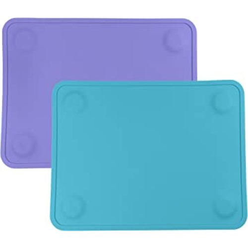 WeeSprout Silicone Suction Placemats for Babies, Toddlers & Kids, Durable Food Grade Silicone with Non-Slip Suction, Dishwasher Safe, for Dining Table & Restaurants + Travel Case, 2 Pack