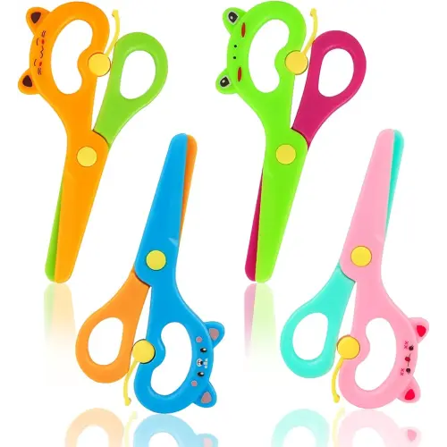 LOVESTOWN Plastic Scissors for Kids, 4 PCS Pre-School Training Scissors Children Safety Scissors Toddler Scissors Age 3 for Toddler Arts and Crafts