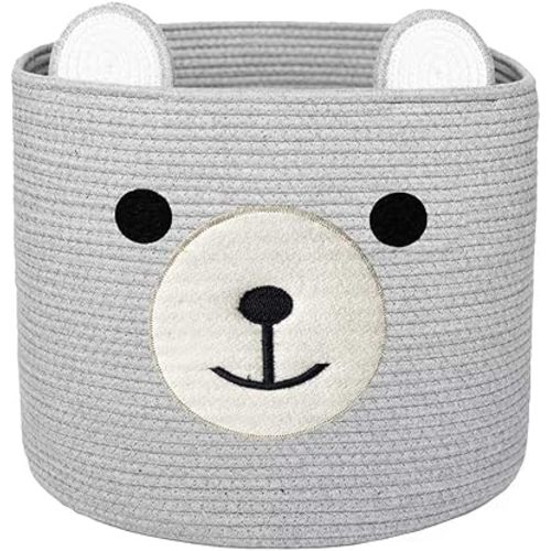 Bear Laundry Baskets Laundry Hamper Storage Basket with Handles,Decorative Basket for Living room,Woven Storage Basket for Toys Bin Pillows Blankets Clothes (Grey - Version 2)