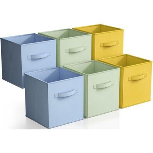 Sorbus 11 Inch 6 Pack Foldable Fabric Storage Bins with Handles - for Organizing Pantry, Closet, Playroom, and More (Pastel Blue, Green and Yellow)