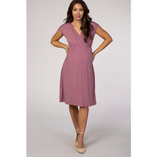 PinkBlush Draped Maternity/Nursing Dress - Black - Small