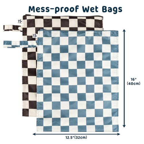 Tiny Twinkle Mess-proof Wet Bags 2 Pack Waterproof and Washable Bag for Travel storage, Stroller, Daycare, Baby Diapers, Yoga, Beach, Pool, Wet Toddler Swimsuits