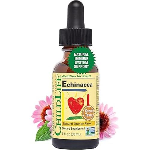 CHILDLIFE ESSENTIALS Liquid Echinacea for Kids - Immune Booster for Kids, All-Natural, Infant & Toddler Echinacea Drops, Gluten-Free, Allergen-Free, Natural Orange Flavor, 1-Ounce Bottle